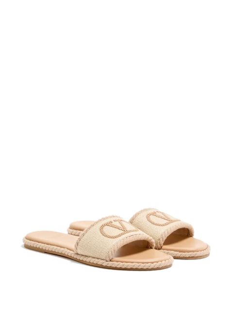 Valentino Garavani VLogo torchon slide sandals in linen canvas - Neutrals - zdjęcie produktu nr 2