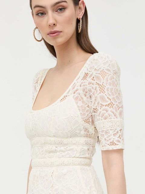 For Love & Lemons sukienka kolor beżowy midi prosta