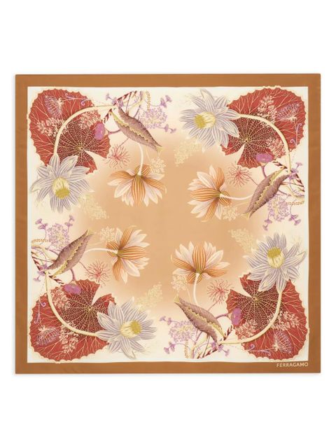 Ferragamo Water Lilies printed silk scarf - Brown - zdjęcie produktu nr 1