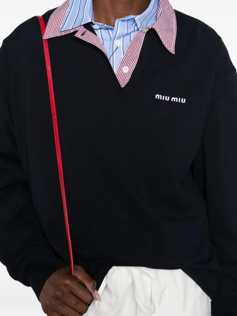 Miu Miu striped-collar polo top - Blue