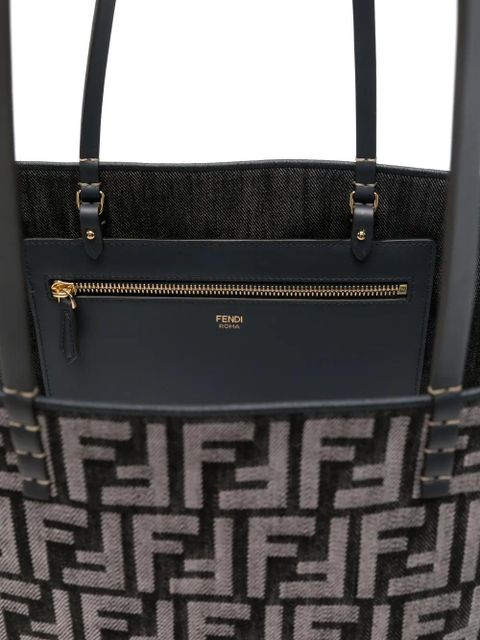 FENDI large Roll denim FF-jacquard tote bag - Blue