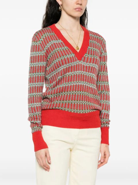 ETRO geometric-pattern V-neck sweater - Red