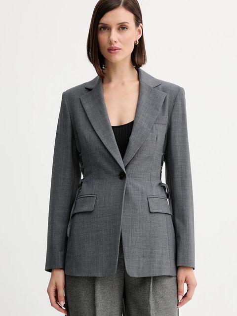 Marella marynarka z wełną kolor szary jednorzędowa gładka 2523046014200 - zdjęcie produktu nr 1