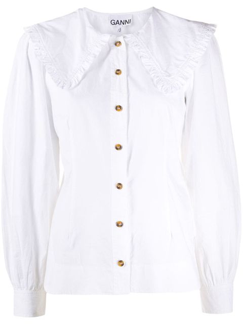 GANNI oversized-collar buttoned blouse - White