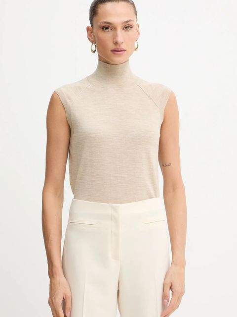 BOSS kamizelka wełniana damski kolor beżowy lekki z półgolfem 50544998 - zdjęcie produktu nr 1