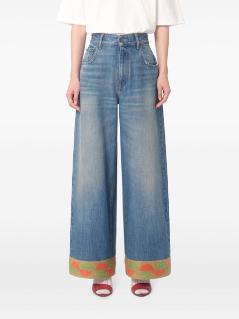 Valentino Garavani jacquard-trim jeans - Blue
