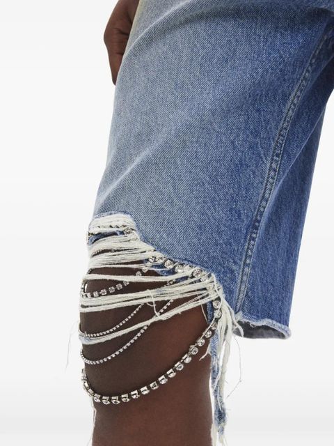 AREA crystal-embellished frayed shorts - Blue