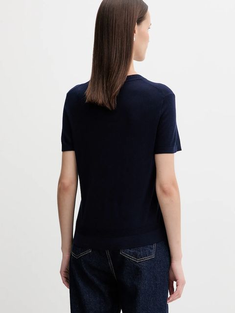 United Colors of Benetton t-shirt z jedwabiem damskie kolor granatowy 1ZRED10BK
