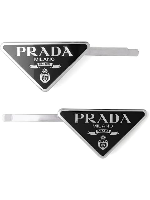 Prada triangle-logo hair clips (set of two) - Black - zdjęcie produktu nr 1
