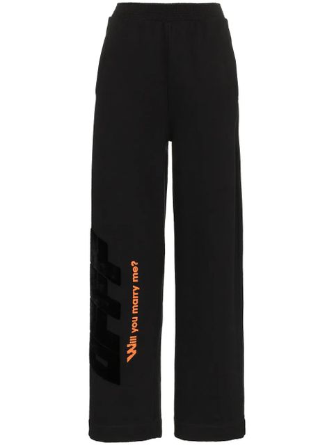 Off-White High Waisted Text Print Cotton Trousers - Black - zdjęcie produktu nr 1