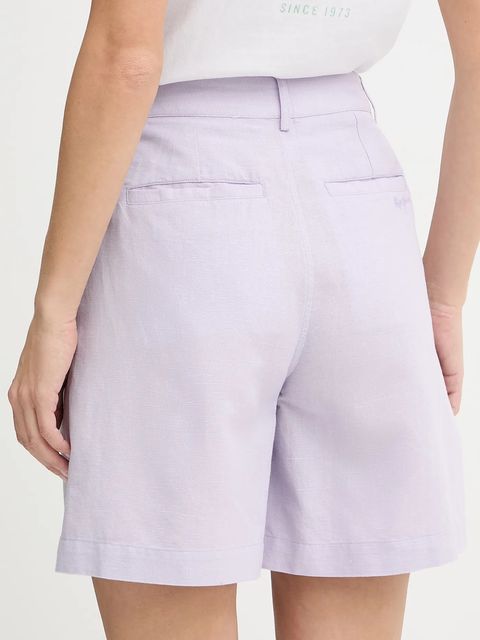Pepe Jeans szorty lniane damskie kolor fioletowy gładkie high waist PL801198
