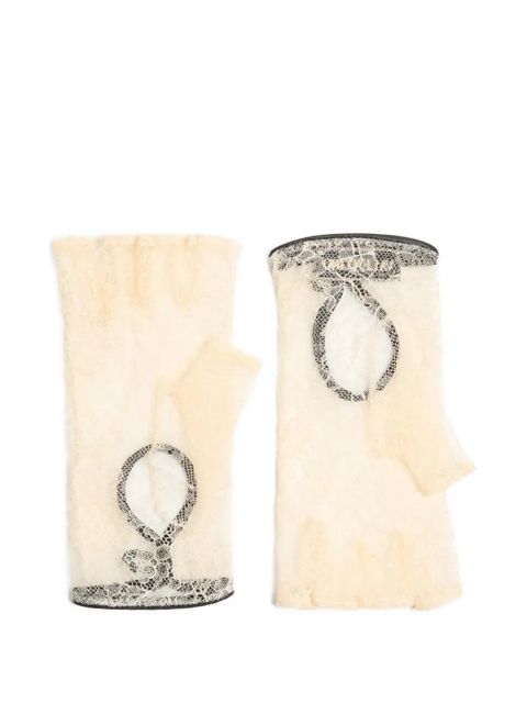 Valentino Garavani VLogo Signature biker gloves in lace and leather - Neutrals