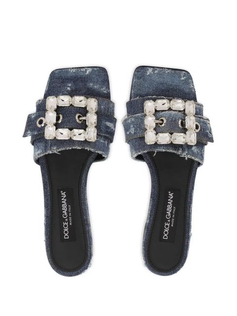 Dolce & Gabbana embellished patchwork-denim sandals - Blue