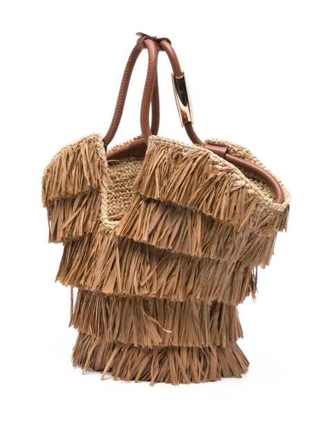 ZIMMERMANN small Goldentime fringed tote bag - Neutrals