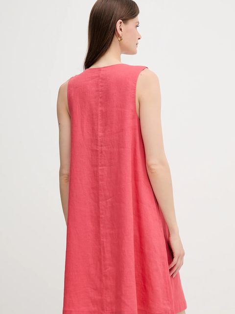 United Colors of Benetton sukienka lniana kolor czerwony mini rozkloszowana 4AGHDV0AX - zdjęcie produktu nr 2