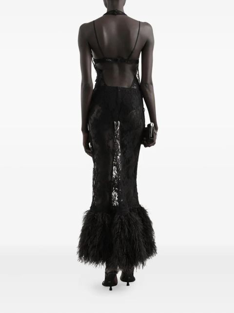 Dolce & Gabbana feather-trimmed lace dress - Black