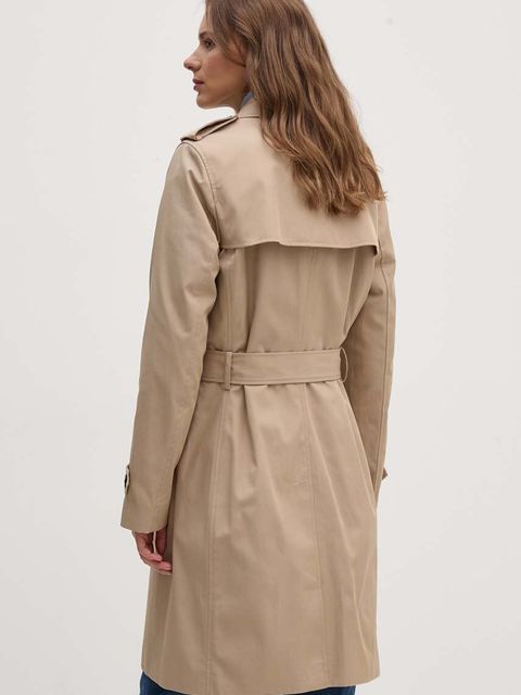 Tommy Hilfiger trencz damski kolor beżowy przejściowy dwurzędowy WW0WW42133