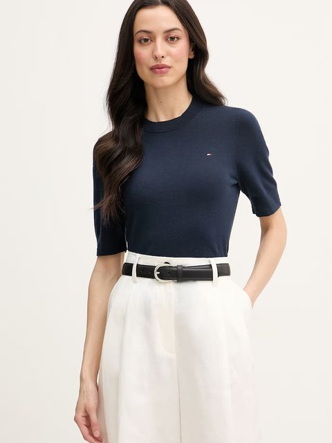 Tommy Hilfiger T-shirt swetrowy damski z bawełną - zdjęcie produktu nr 1