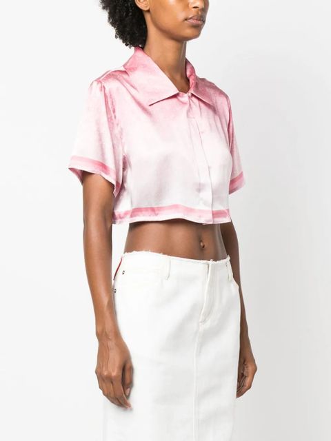 Casablanca logo-pattern cropped silk shirt - Pink
