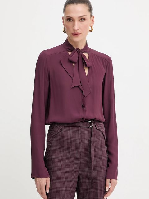 Patrizia Pepe koszula damska kolor bordowy regular z wiązanym dekoltem 8C0785 A8I1 - zdjęcie produktu nr 1