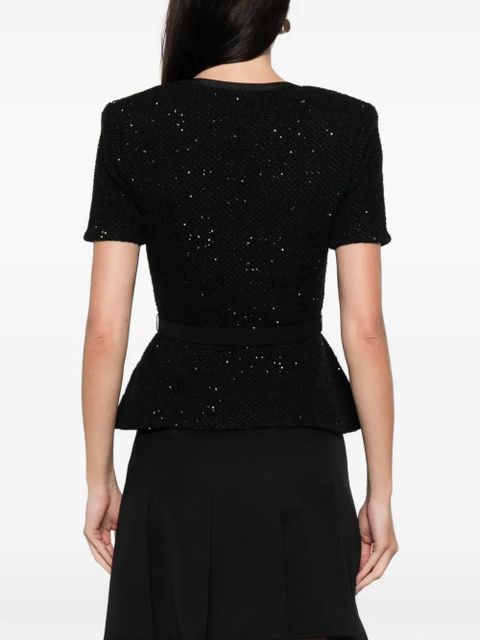 Self-Portrait sequinned short-sleeve top - Black