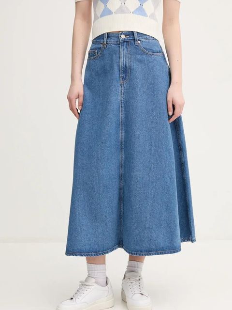 United Colors of Benetton spódnica jeansowa kolor niebieski midi rozkloszowana 43C8D004K - zdjęcie produktu nr 1