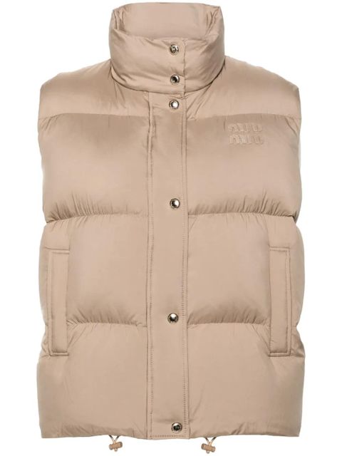 Miu Miu logo-patch down gilet - Brown