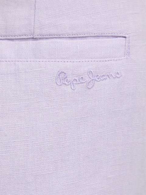 Pepe Jeans szorty lniane damskie kolor fioletowy gładkie high waist PL801198