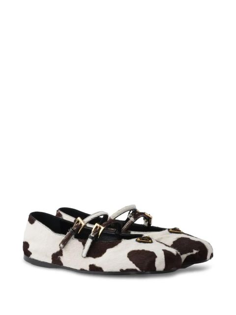 Prada cow-print ballet flats - White