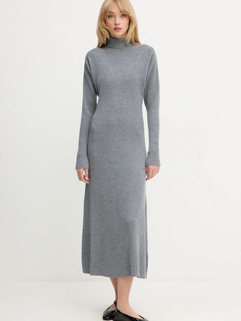 BOSS sukienka wełniana kolor szary maxi rozkloszowana 50548520 - zdjęcie produktu nr 1