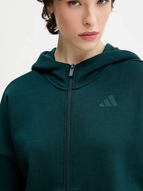 adidas bluza Essentials damska kolor zielony z kapturem gładka JW7876
