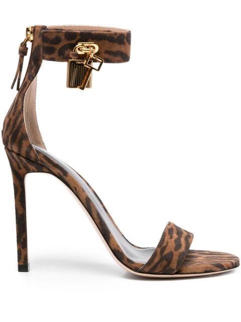 TOM FORD 105mm padlock-detail leopard-print sandals - Brown - zdjęcie produktu nr 1
