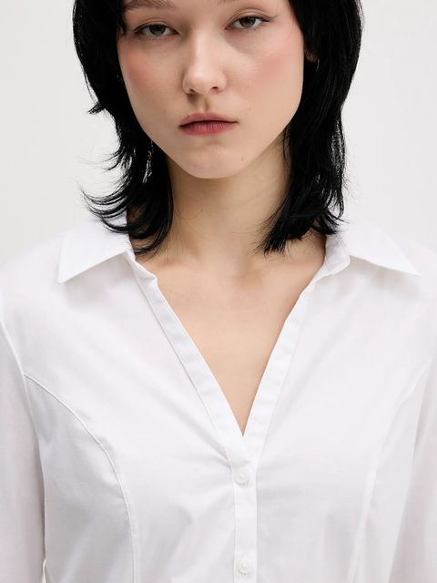 Hollister Co. koszula damska kolor biały slim z kołnierzykiem klasycznym KI340-5442