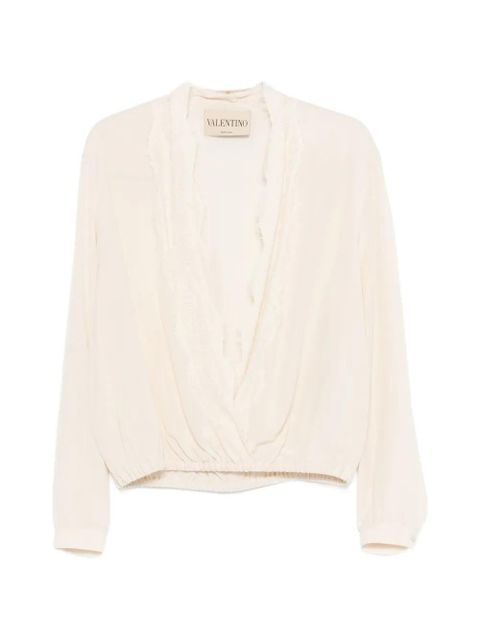 Valentino Garavani lace-neck blouse - Neutrals