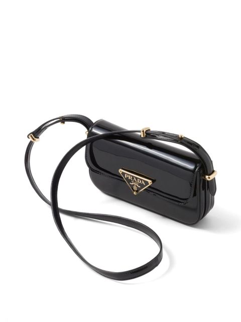 Prada logo-plaque leather shoulder bag - Black