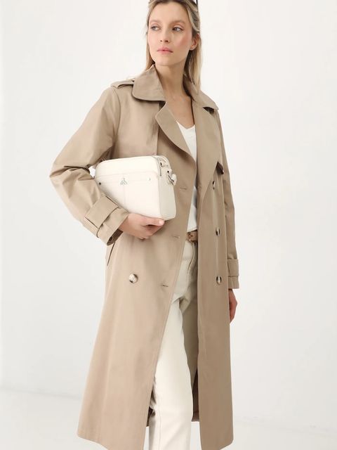 Medicine trencz damski kolor beżowy przejściowy - zdjęcie produktu nr 1