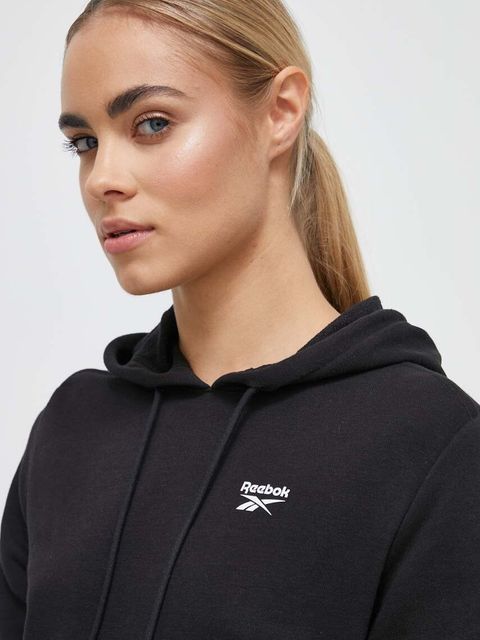 Reebok bluza damska kolor czarny z kapturem gładka