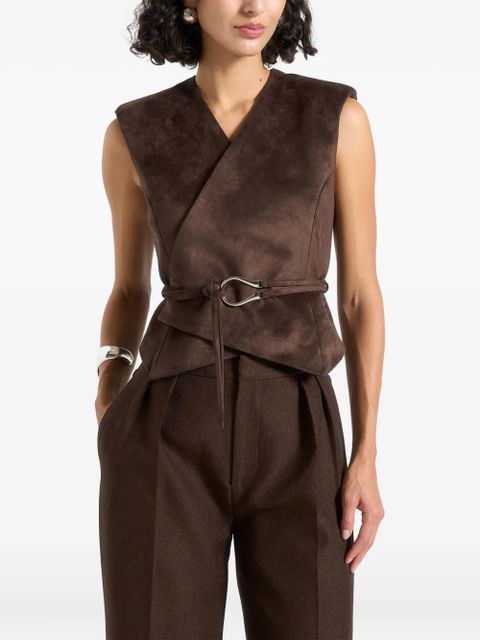 Manière De Voir Jeanne belted wrap suede waistcoat - Brown