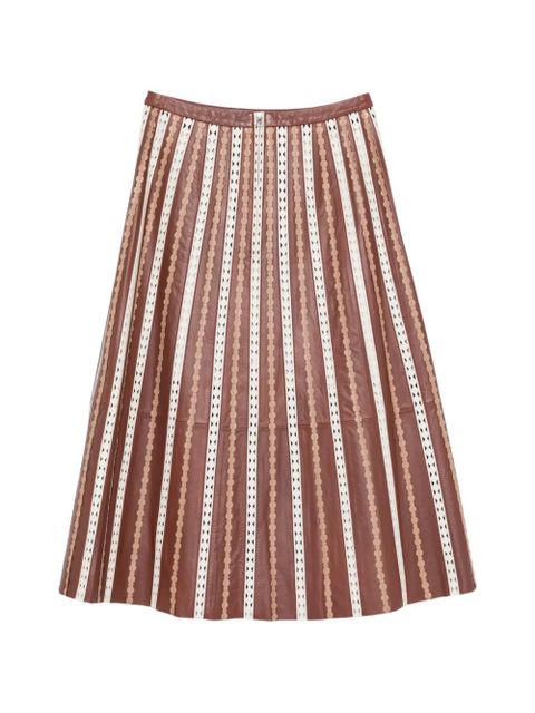 Yves Salomon striped leather midi skirt - Brown - zdjęcie produktu nr 2