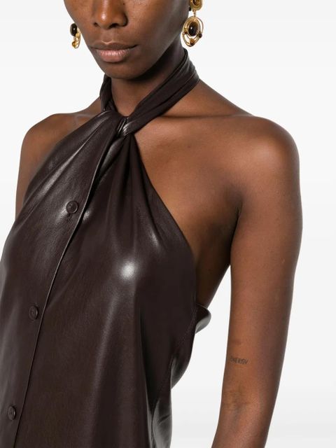 Nanushka halterneck faux-leather dress - Brown