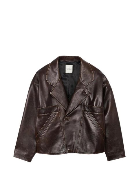 SANDRO oversized leather jacket - Brown - zdjęcie produktu nr 1