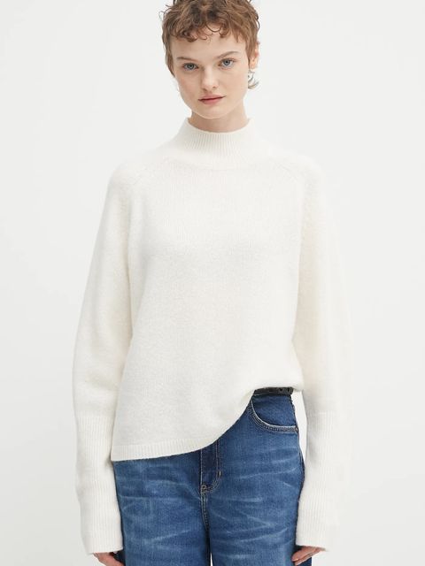 HUGO sweter z dodatkiem wełny damski kolor beżowy z półgolfem 50548251 - zdjęcie produktu nr 1