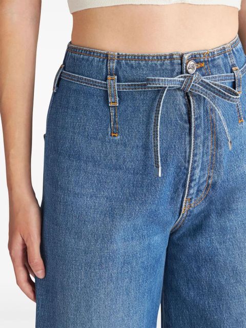 ETRO floral-embroidered belted jeans - Blue