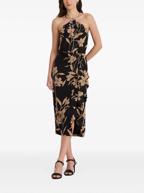 Lauren Ralph Lauren floral metal-necklace midi dress - Black