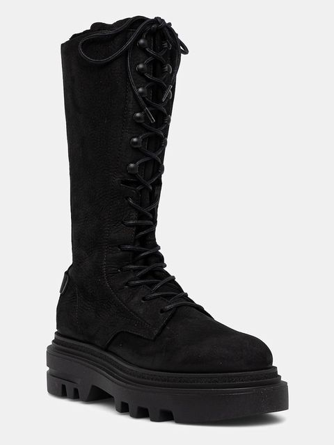 AllSaints botki nubukowe Jay Boot damskie kolor czarny na płaskim obcasie W062FD