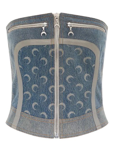 Marine Serre regenerated denim zip-up bustier top - Blue - zdjęcie produktu nr 1