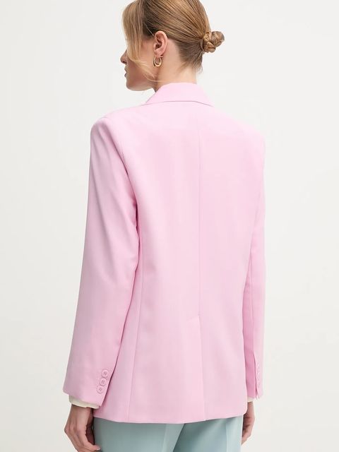 Weekend Max Mara marynarka wełniana kolor różowy jednorzędowa gładka 2515041091600