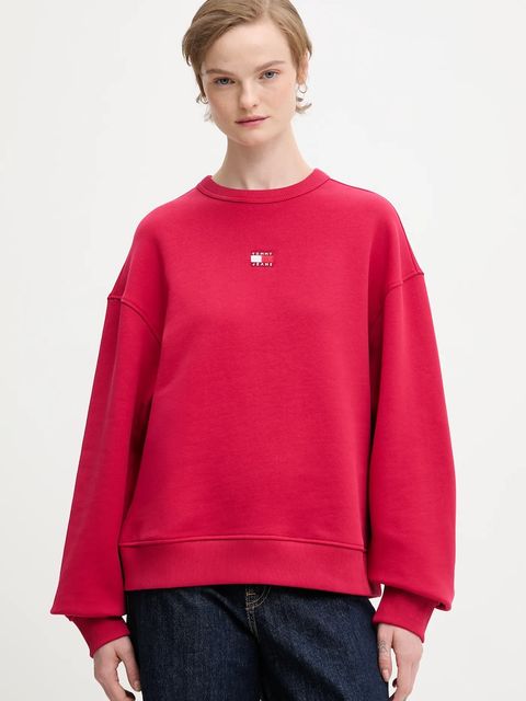Tommy Jeans bluza bawełniana damska kolor bordowy z aplikacją DW0DW17325