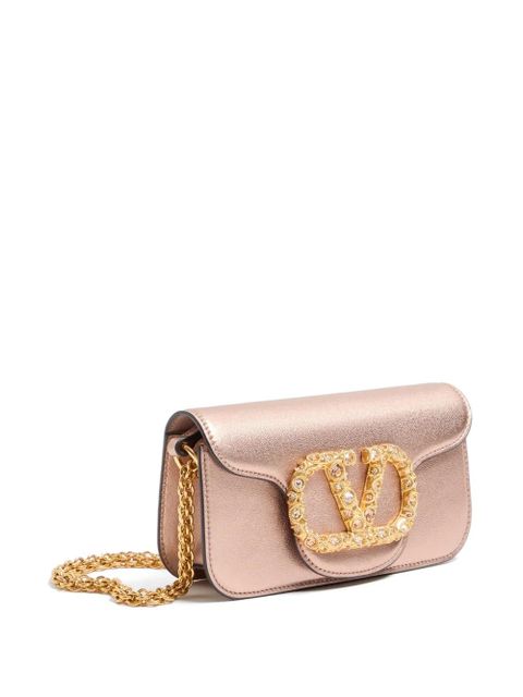 Valentino Garavani Valentino Garavani Locò small shoulder bag in laminated calfskin with jewel logo - Pink