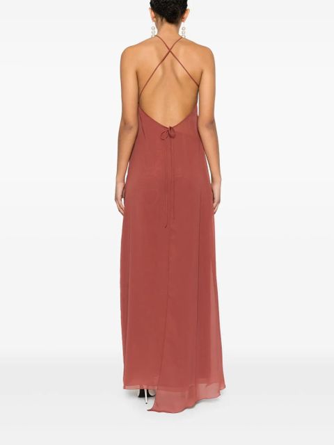 Blumarine floral-appliqué georgette maxi dress - Brown